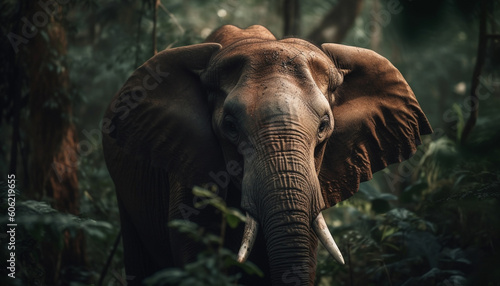 African elephant walking in tranquil tropical forest generated by AI