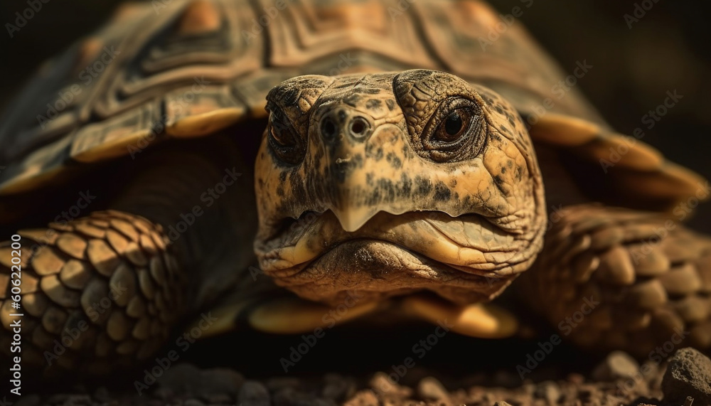 Fototapeta premium Slow tortoise crawls through nature endangered species generated by AI