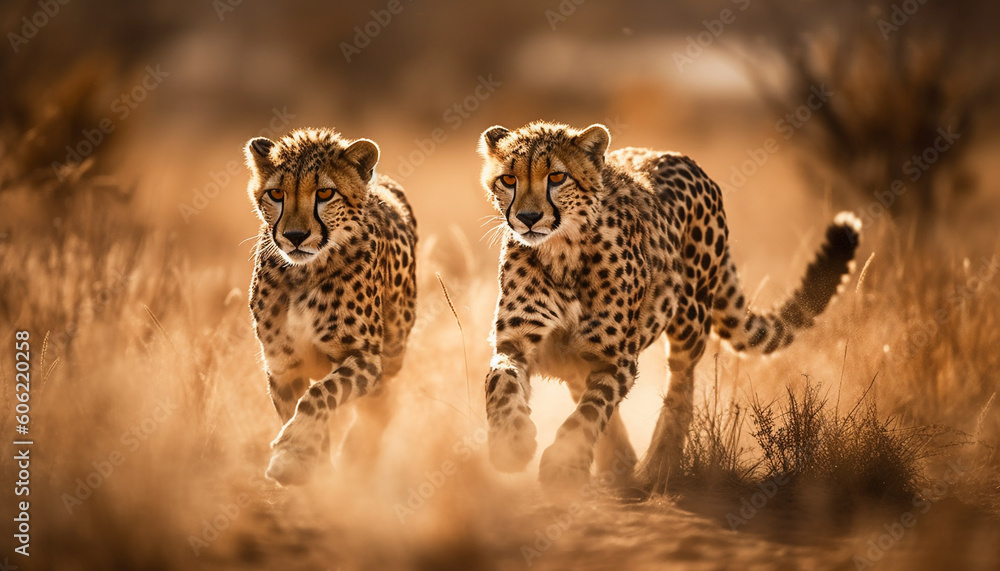 Majestic African cheetah walking in the wilderness generated by AI