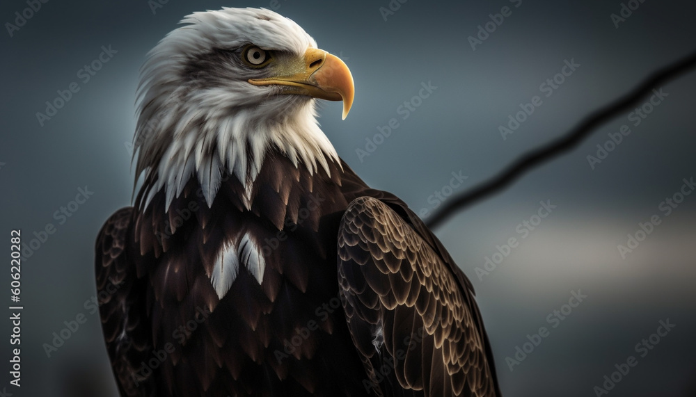 Fototapeta premium Majestic bald eagle perching on branch generated by AI