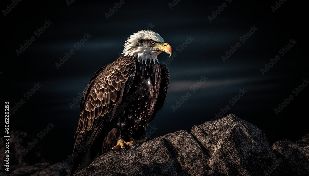 Majestic bird of prey perching with spread wings generated by AI Majestic bird of prey perching with spread wings generated by AI