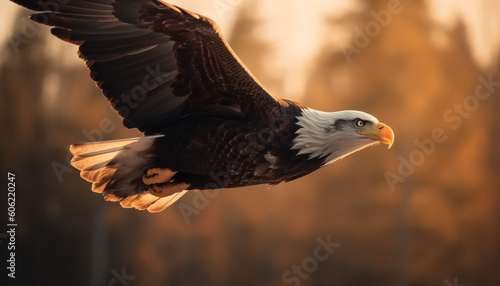 Majestic bald eagle perching on branch generated by AI © Jeronimo Ramos