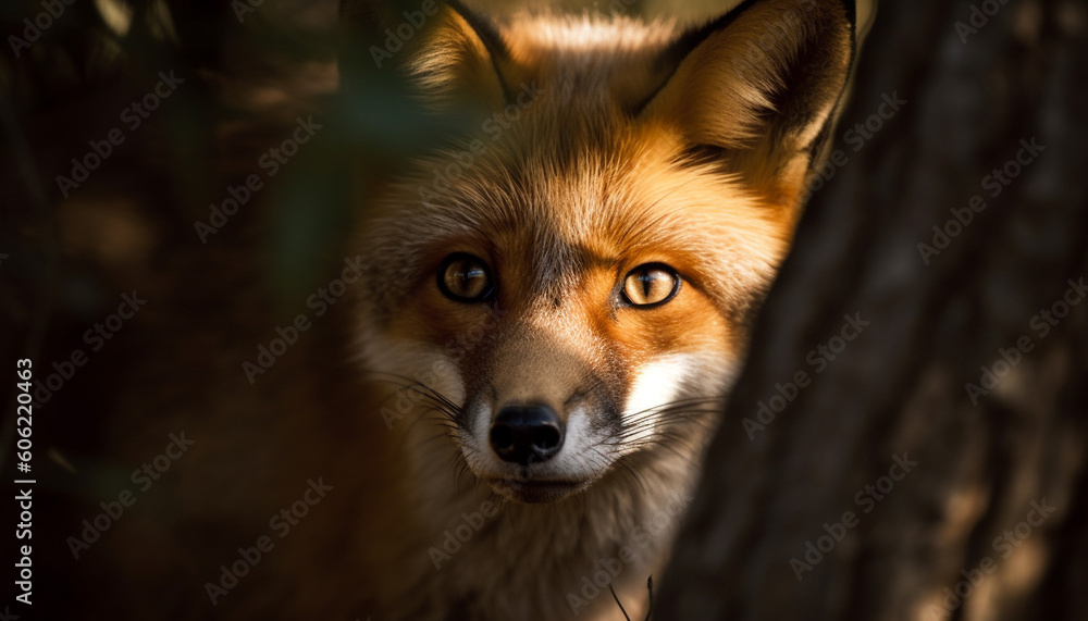 Red fox looking cute in natural forest generated by AI