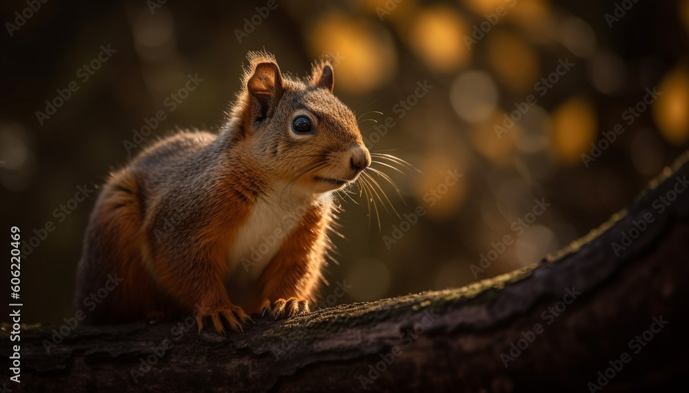Fluffy gray squirrel sitting on tree branch generated by AI Fluffy gray squirrel sitting on tree branch generated by AI