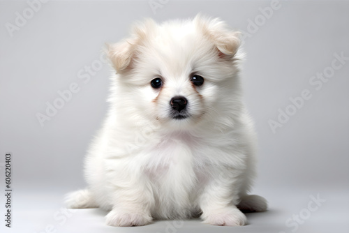 Cute fluffy white puppy portrait studio shot © sam