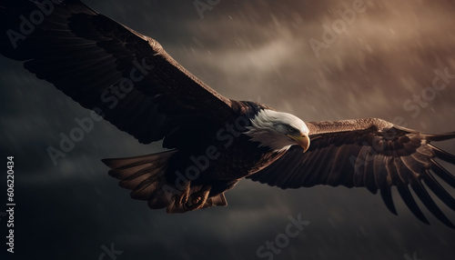 Spread wings, majestic bald eagle in mid air generated by AI