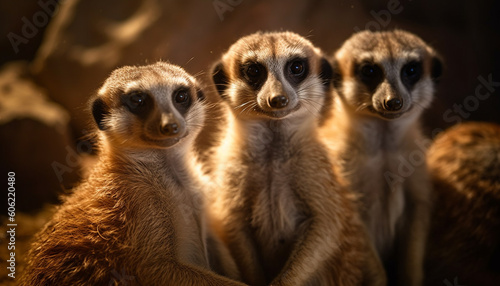 Small cute meerkat standing in a row staring generated by AI © Jeronimo Ramos
