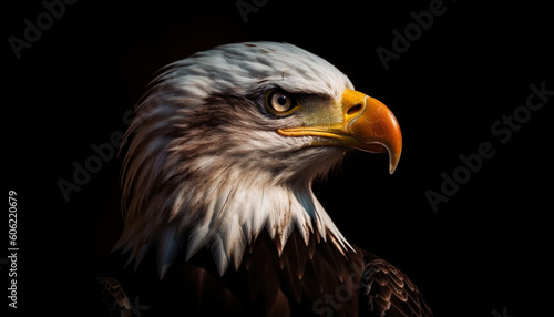 Majestic bald eagle perching, staring with strength generated by AI