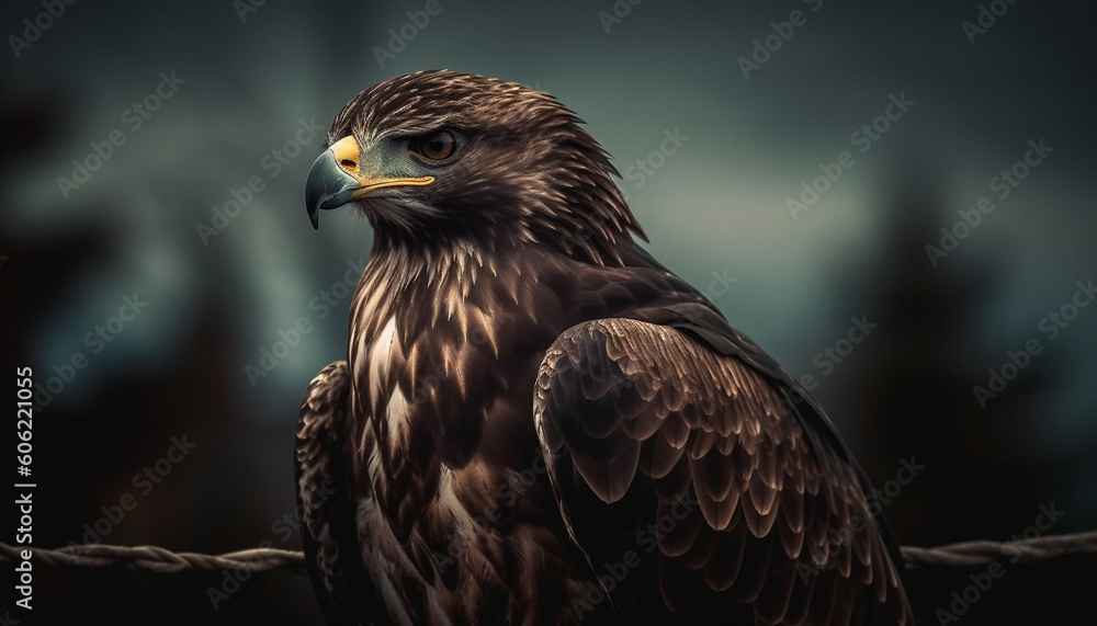 Fototapeta premium Majestic bird of prey perching on branch generated by AI