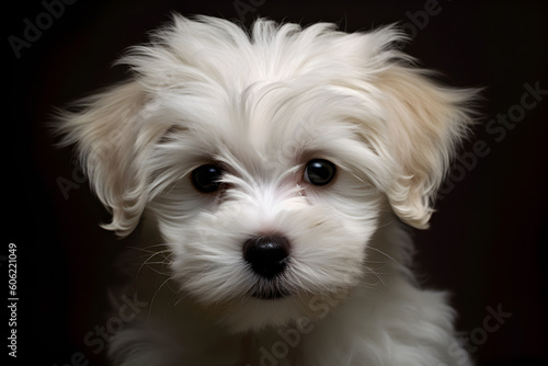 Cute white puppy portrait studio shot