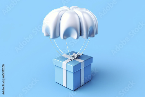 Gifts arriving on a parachute. Generative AI.