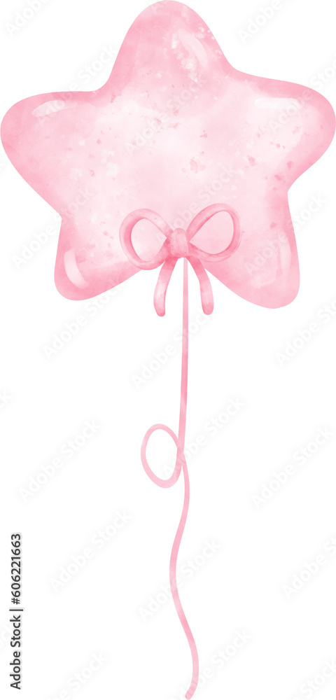 Cute sweet pink balloon star shape watercolor painted