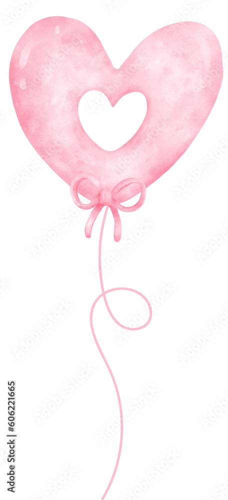Cute sweet pink balloon heart shape watercolor painted