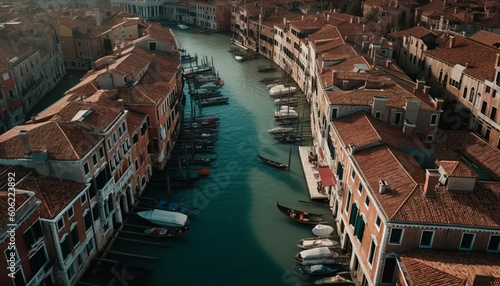 Venetian canals showcase historic architecture and nautical vessels generated by AI