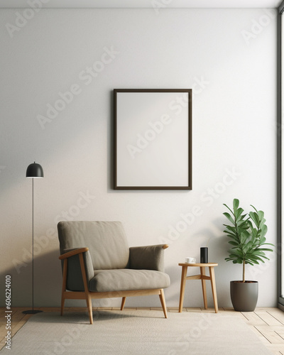 Living room interior mockup with frame - created with Generative AI technology