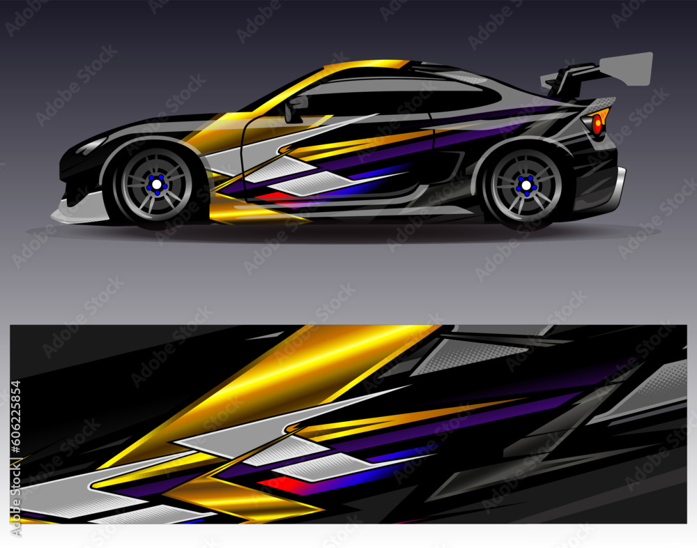 Car wrap design vector.Graphic abstract stripe racing background designs for vehicle, rally, race, adventure and car racing livery Car wrap design vector.Graphic abstract stripe racing background designs for vehicle, rally, race, adventure and car racing livery