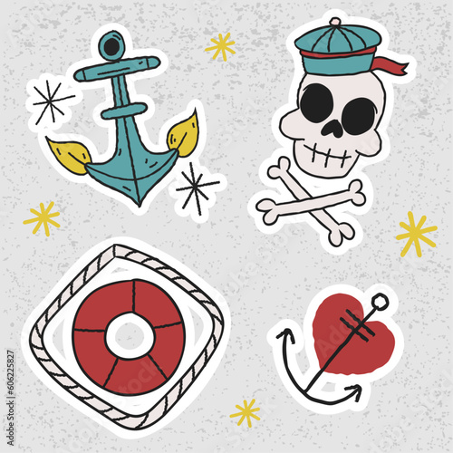 Old school tattoo sticker set colored art design vector
