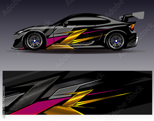 Car wrap design vector.Graphic abstract stripe racing background designs for vehicle, rally, race, adventure and car racing livery