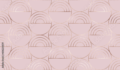 Geometric seamless pattern background design with rose gold circle tiles.