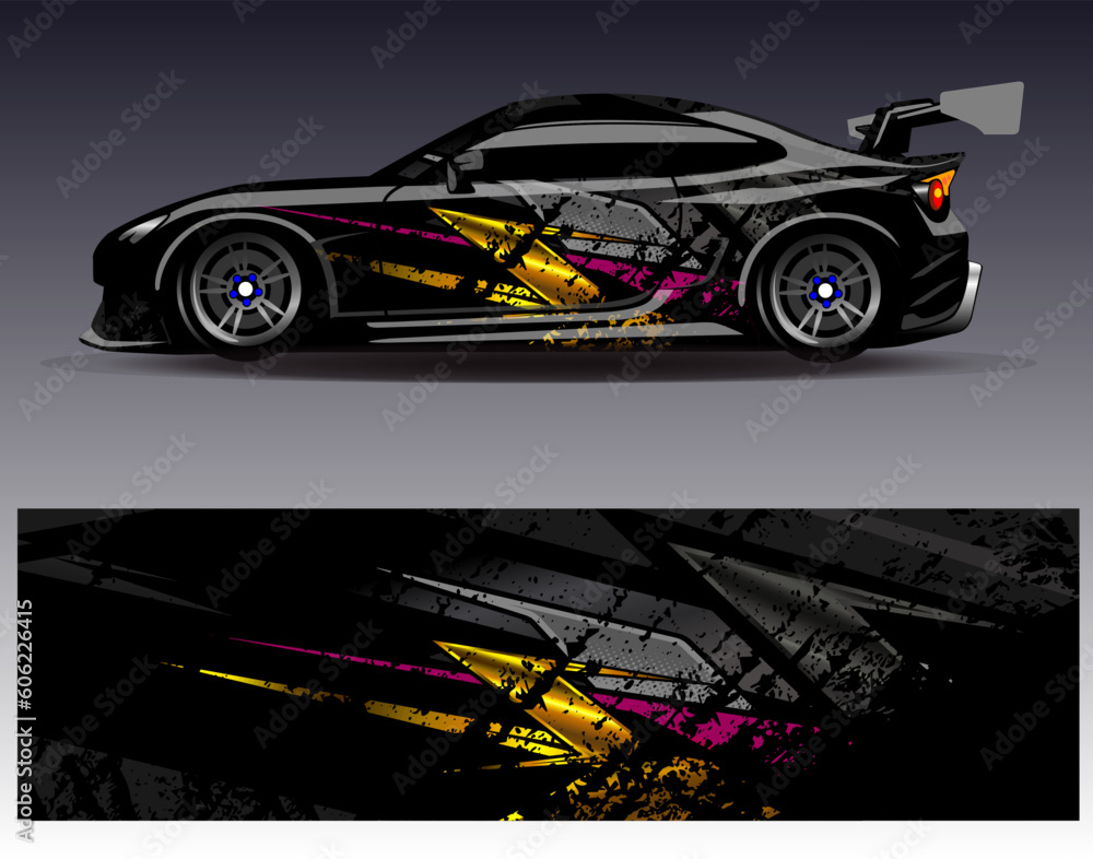 Car wrap design vector.Graphic abstract stripe racing background designs for vehicle, rally, race, adventure and car racing livery Car wrap design vector.Graphic abstract stripe racing background designs for vehicle, rally, race, adventure and car racing livery