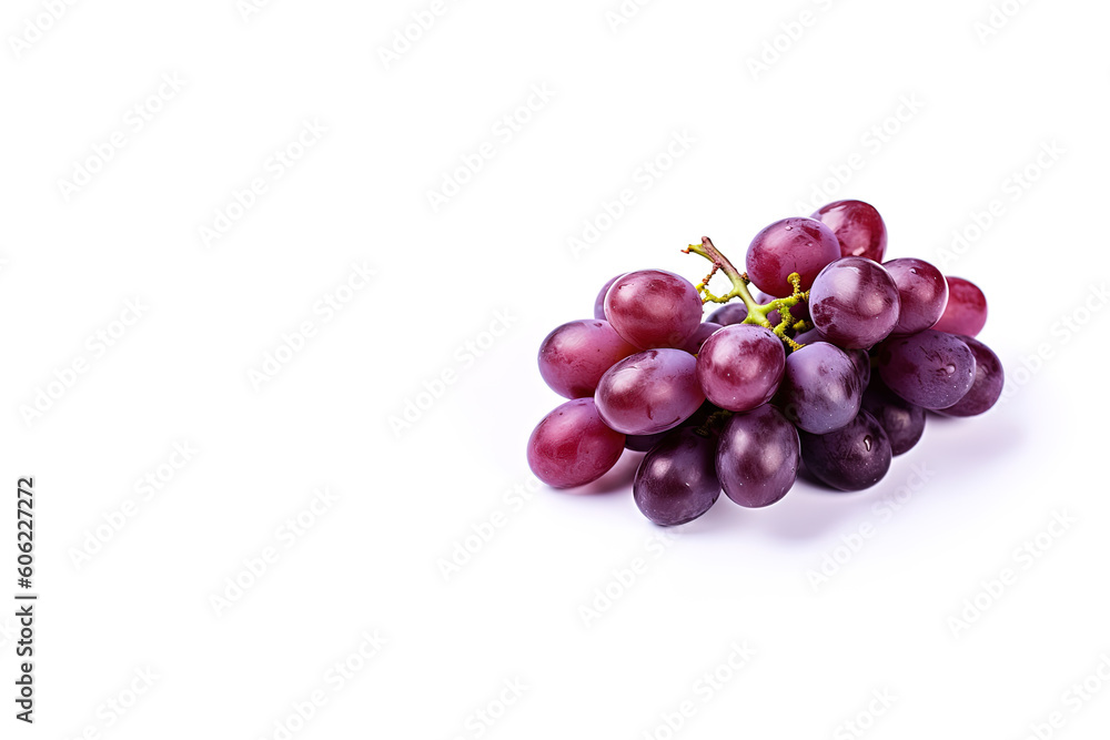 Bunch of ripe red grapes isolated on white background with copy space. Created with Generative AI Technology