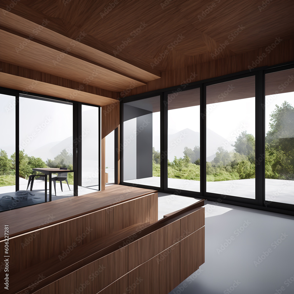 Fototapeta premium Generative AI, Outdoor luxurious minimalist glass villa