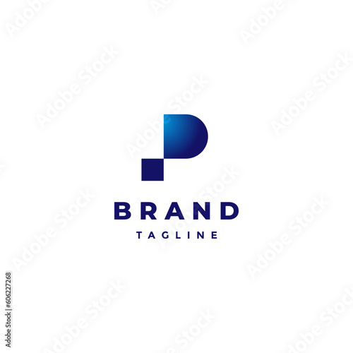 Pixelate Initial Letter P Logo Design. Pixel Dots Shape A Minimalist Letter P Icon Logo Design.