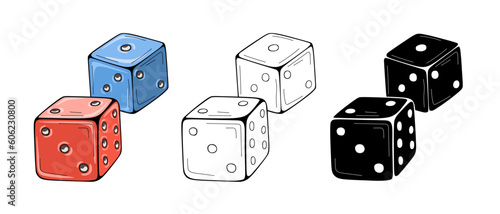 Vector dices icon. Two-tone version on blue and red colors