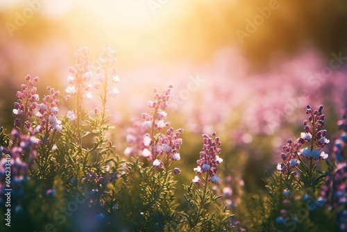 Erica Flower Field, Summer Season, Bokeh Effect.