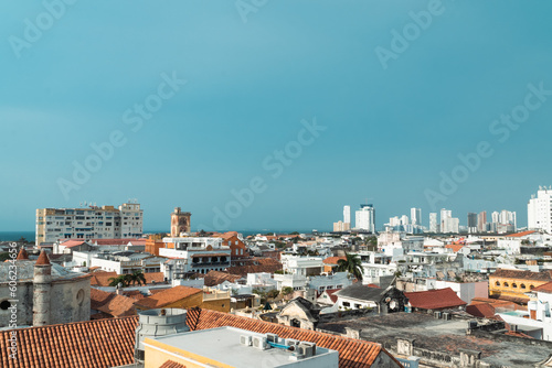 Cartagena, Bolivar, Colombia. March 14, 2023: Panoramic landscape of the walled city and its buildings. © camaralucida1