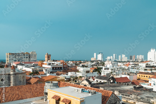 Cartagena, Bolivar, Colombia. March 14, 2023: Panoramic landscape of the walled city and its buildings. © camaralucida1