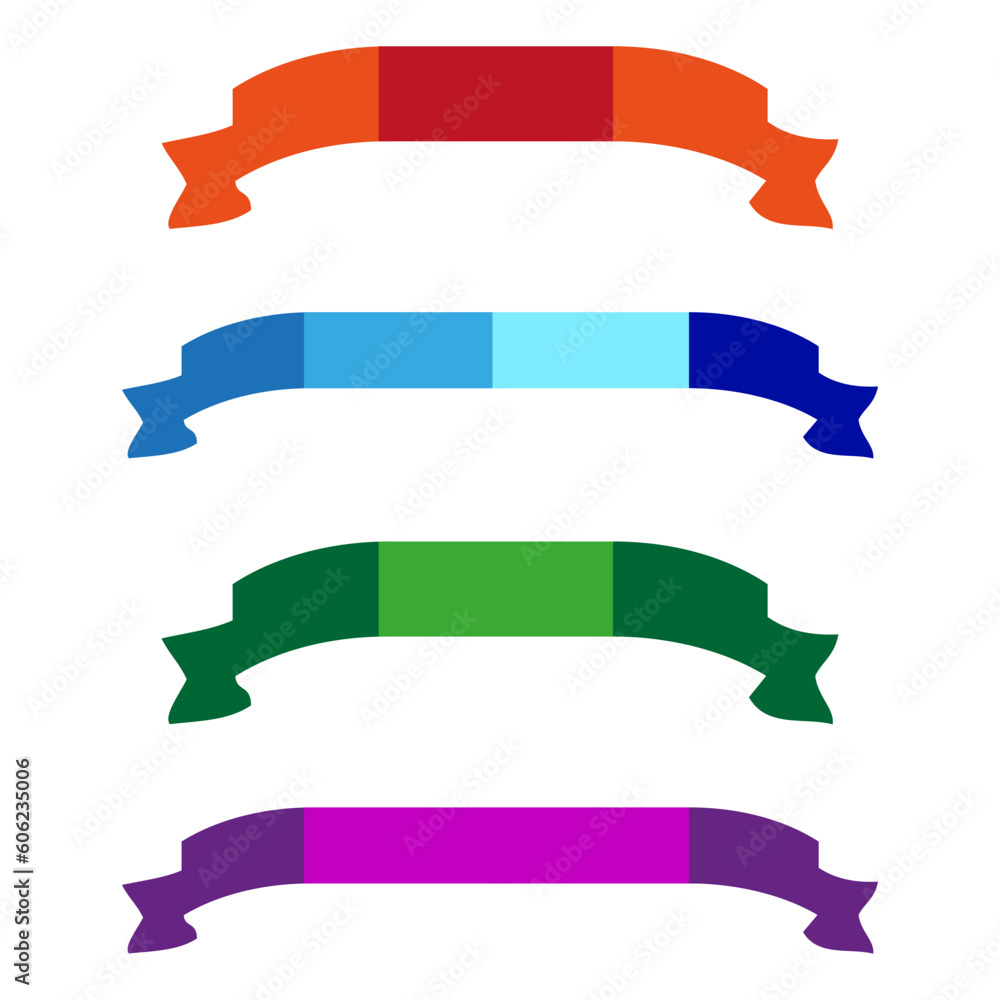 Flat ribbons banners. Ribbons in flat design. Vector set of colorful ribbons. Vector illustration.