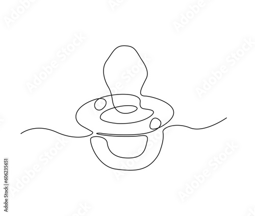 Continuous one line drawing of baby pacifier. Baby dummy nipple outline vector illustration. Editable stroke.