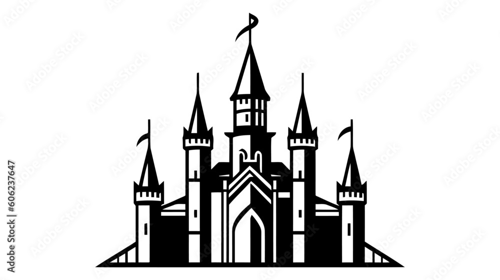 Vector black castle icon, logo. Vector illustration isolated on white background