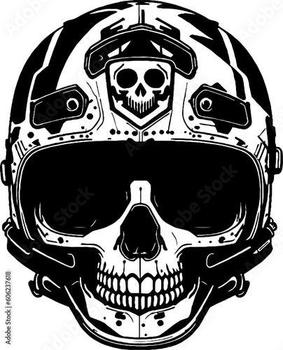 Protective helmet for army troops in skull style. Head protection equipment for special forces. Military-style skull helmet design