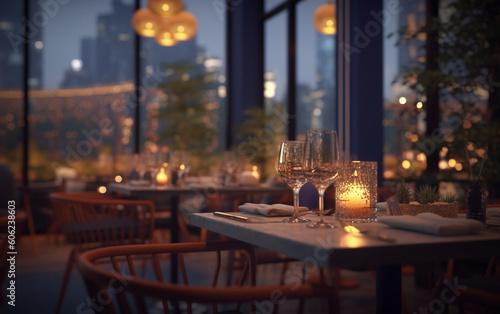 Blurred restaurant table setting, Generative AI