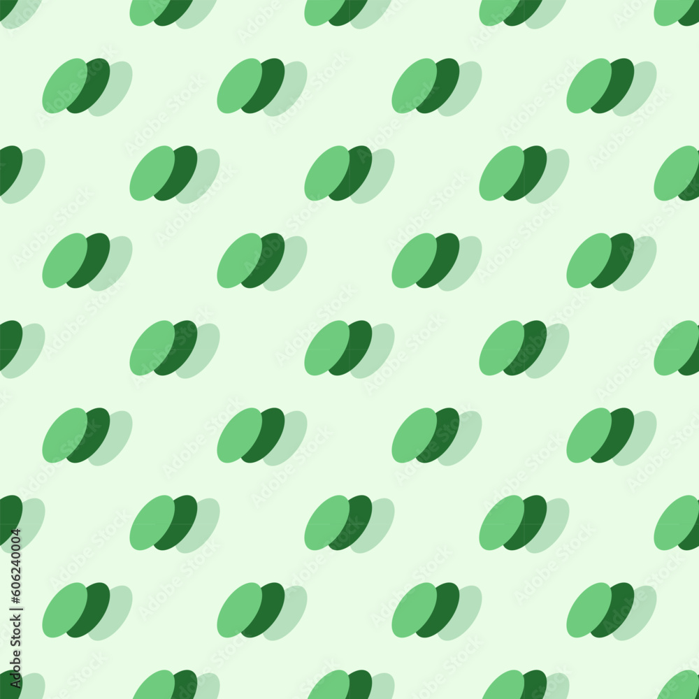 In this seamless pattern, three slanting and overlapping ovals, each of which is a green tone with a gradient of light and dark shades, placed on a green background. It looks strange and has dimension In this seamless pattern, three slanting and overlapping ovals, each of which is a green tone with a gradient of light and dark shades, placed on a green background. It looks strange and has dimension