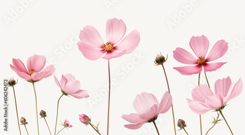 group of pink flowers growing in a field, Generative Ai