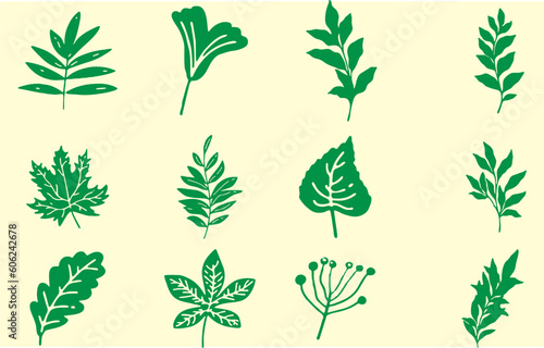 Set of silhouette green leaves, herbs, branches, tropical leaf, palm. Floral design element collection. editable vector, eps 10.