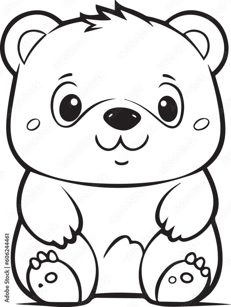 Cute cartoon bear. Coloring book page for children. Black and white outline illustration.