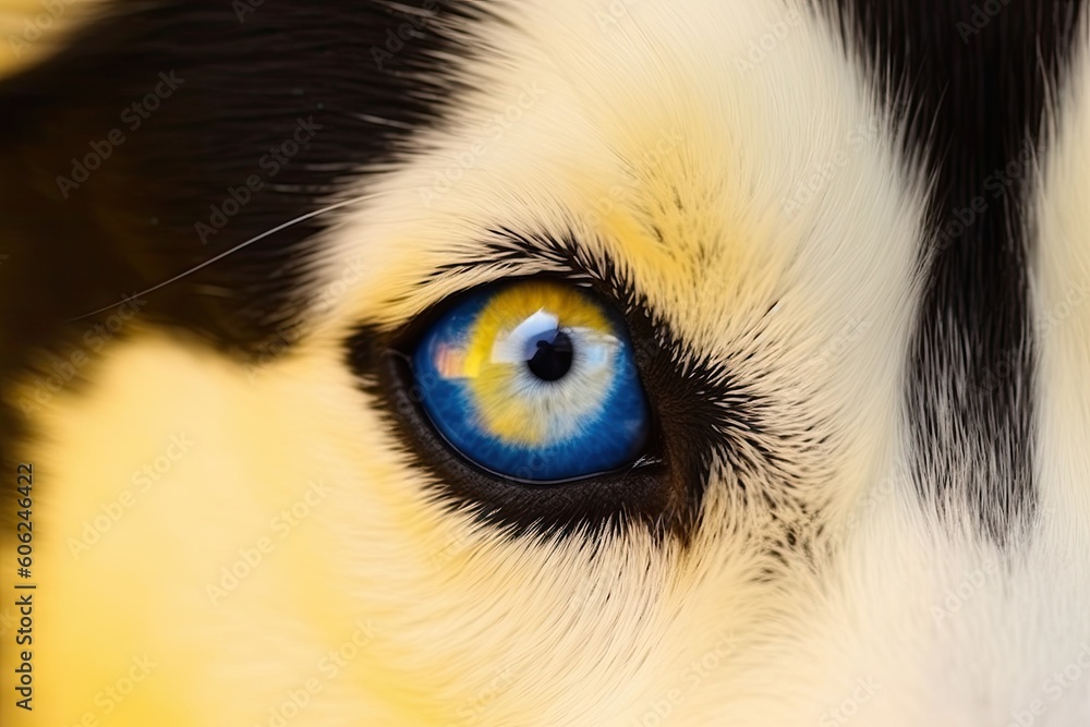 close-up of a dogs mesmerizing blue and yellow eye Generative AI
