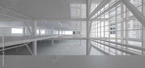 Luxury white abstract architectural minimalistic background. Contemporary showroom. Modern  exhibition stand. Empty gallery. Backlight. Polygonal Graphic Design. 3D illustration and rendering.