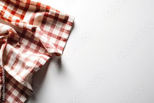 White kitchen tablecloth on a white background flat top view with copy space