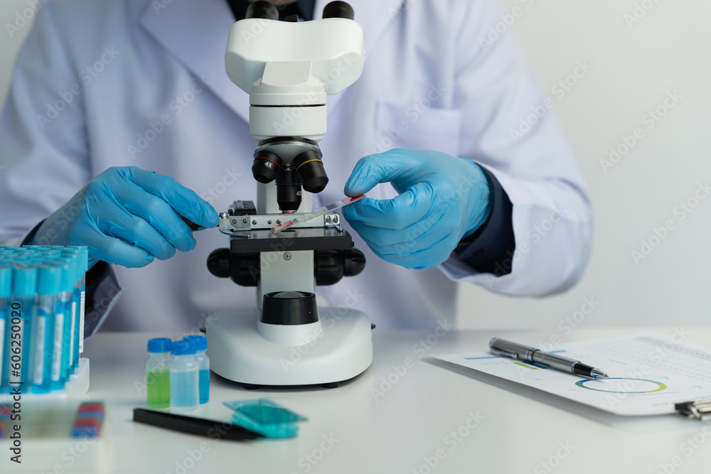 Medical development laboratory, scientists look under the microscope. Analysis of petri dishes, gold catheters, specialists working in medicine Biotechnology research in advanced pharmaceutical labs. Medical development laboratory, scientists look under the microscope. Analysis of petri dishes, gold catheters, specialists working in medicine Biotechnology research in advanced pharmaceutical labs.