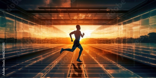 A Silhouette of Man Running in the Stadium, Running for Healthy Life. Generative AI