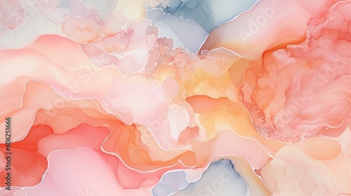 Soft pastel color alcohol ink background peach accent.  photo