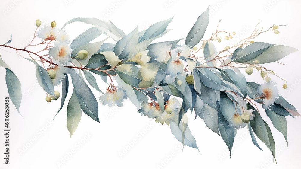 Watercolor eucalyptus watercolor floral - obrazy, fototapety, plakaty 