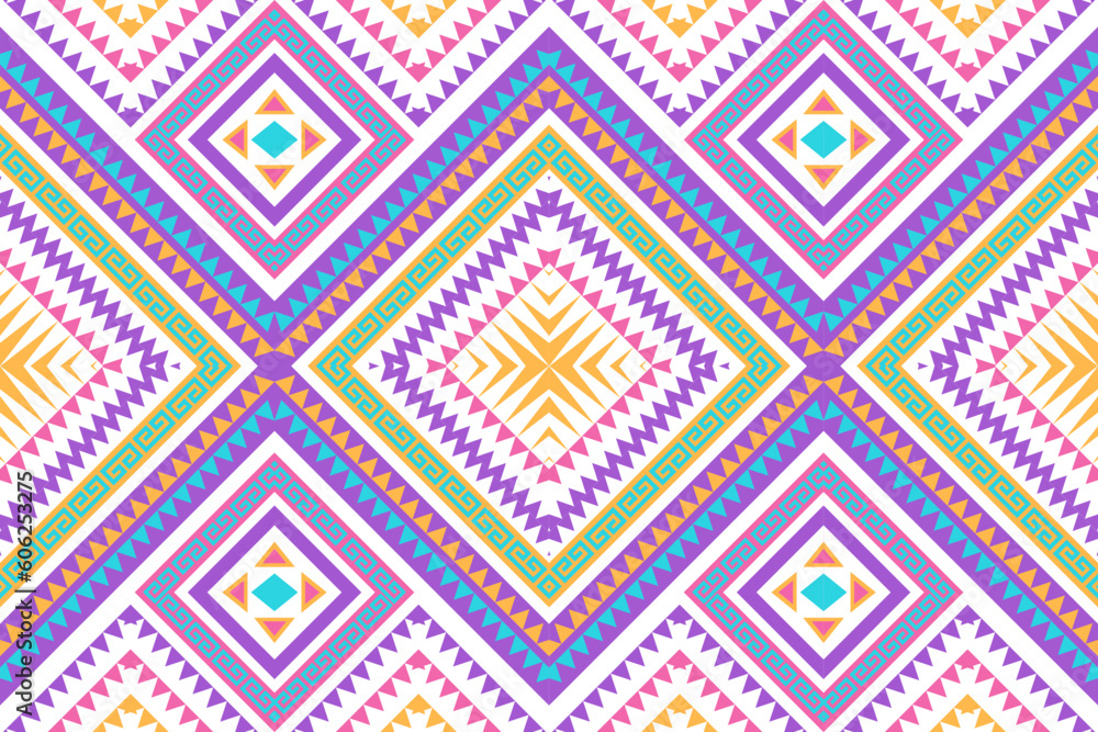 Geometric ethnic Aztec Abstract seamless Pattern Design Traditional Tribal vector in Neon color, Design for textile, curtain, carpet, wallpaper, clothing, wrapping, Batik, fabric,Vector illustration