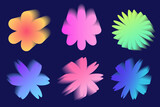 Y2k gradient flowers. Holographic soft aura. Blurred aesthetic shapes. Vector sticker set