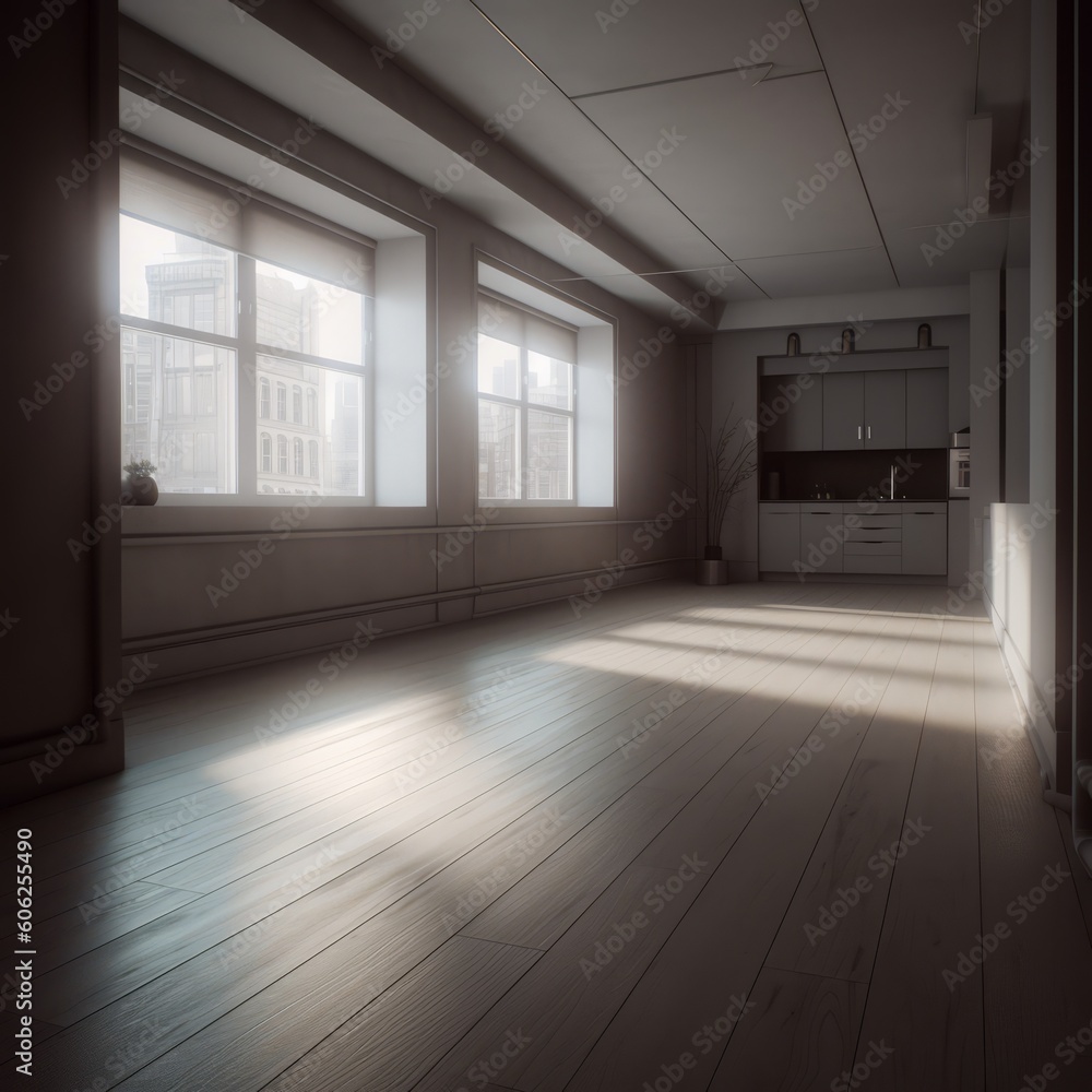 Fototapeta premium Digital Rendering of Empty Apartment Generative Illustration